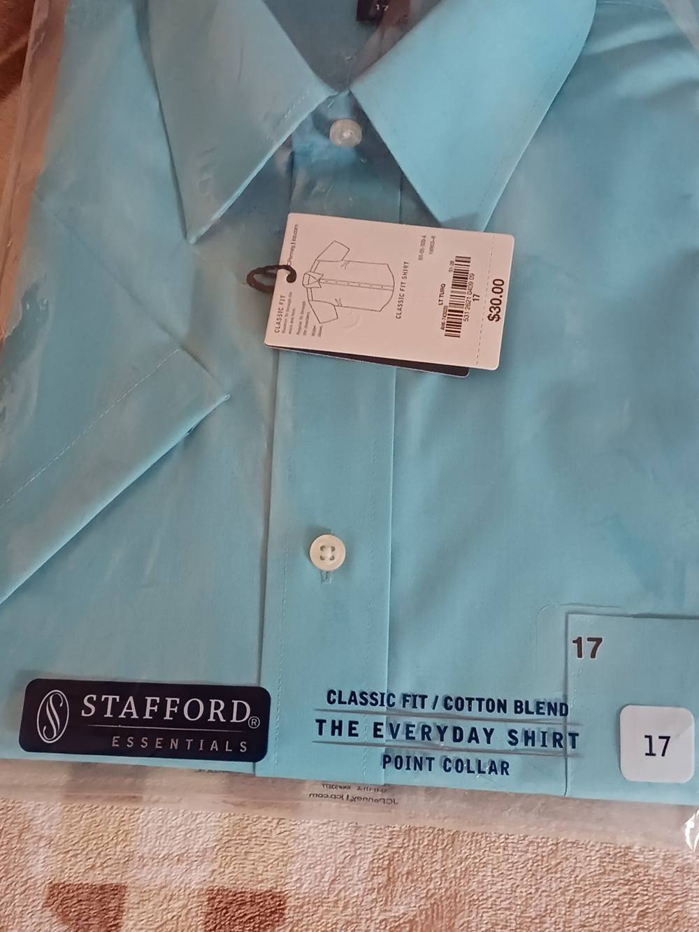 Stafford Men's Dress Shirt in Light AquaNWT
